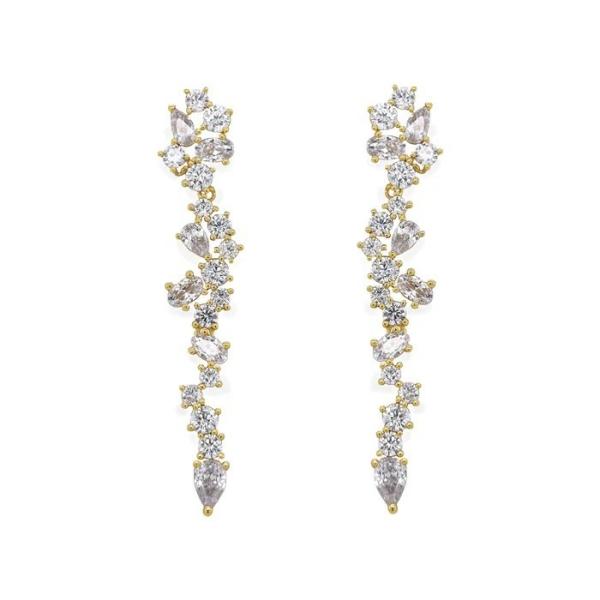 Cluster Drop Bridal Statement Earrings White Cubic Zircon Brass Earrings