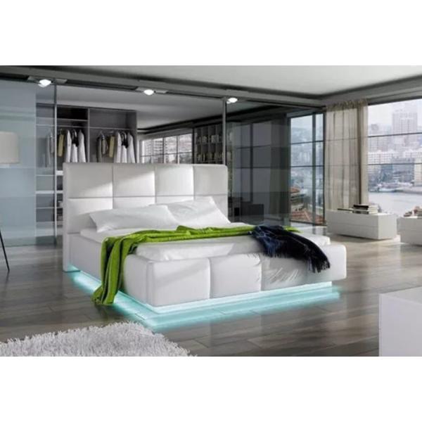 Quality Luxury Storage Modern European Platform Bed White Faux Leather With LED Light 180*200cm wholesale