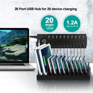 Industrial Grade 20 Port USB2.0 Hub Charger Data Sync And Charging Station