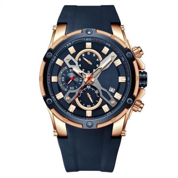 Men'S Casual Alloy Quartz Sport Watches Multifunctional Chrono Silicone 3ATM