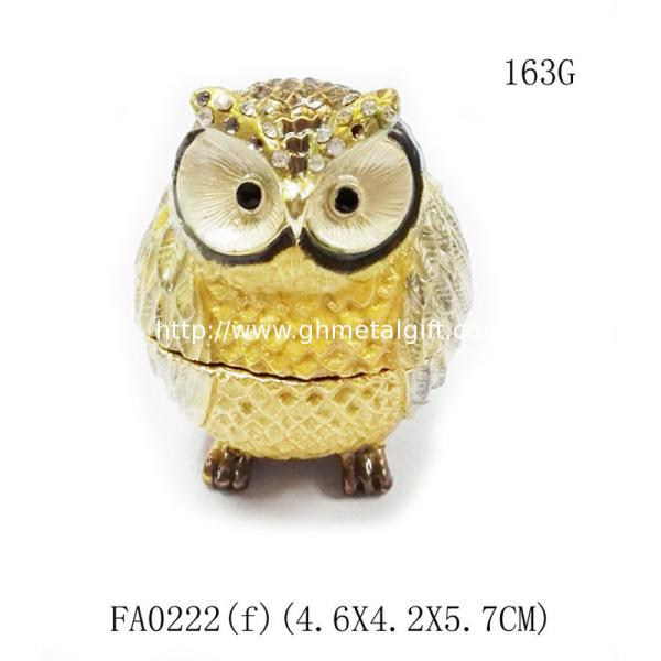 Alloy metal owl shape with rhinestone Mini Owl antique jewelry box