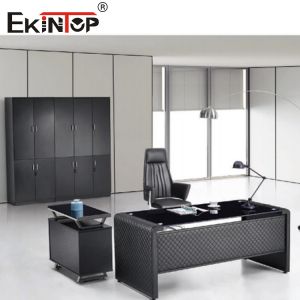 Black Modern I Shape Glass Desk With Smooth Surface Assembly Required