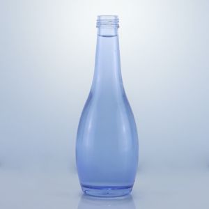 China Glass Collar Unique Design 2022 Empty Blue Clear Bottle for Gin Whisky Rum Tequila Brandy on sale