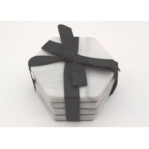 Polished White Stone Coasters Hexagon Shape Moisture Proof High Durability