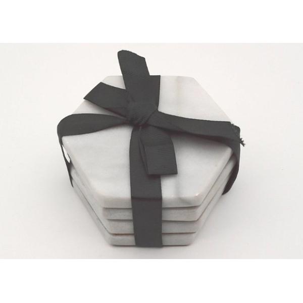 Quality Polished White Stone Coasters Hexagon Shape Moisture Proof High Durability wholesale
