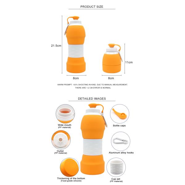 OEM Drop Resistant Silicone Foldable Water Bottle 580ml