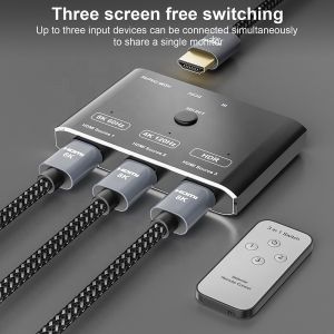8K 120Hz HDR 3 Port HDMI Switch Switcher 3 In 1 Out Plug Remote Converter