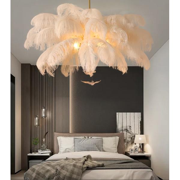 Nordic Creative Luxury Ostrich Feather Bird Pendant Light Modern Simple Bedroom Chandelier