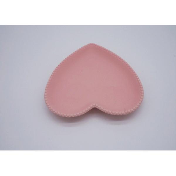 Matte Pink Stoneware Dishes Heart Shape With Embossed Bead On Rim Ceramic Strong