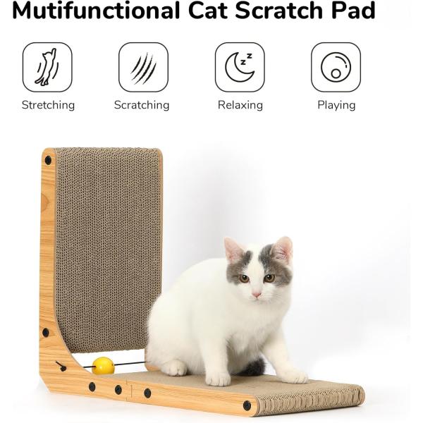 Quality ODM Cat Scratch Pad Cardboard L Shaped Cat Scratcher With Ball Toy Catnip wholesale