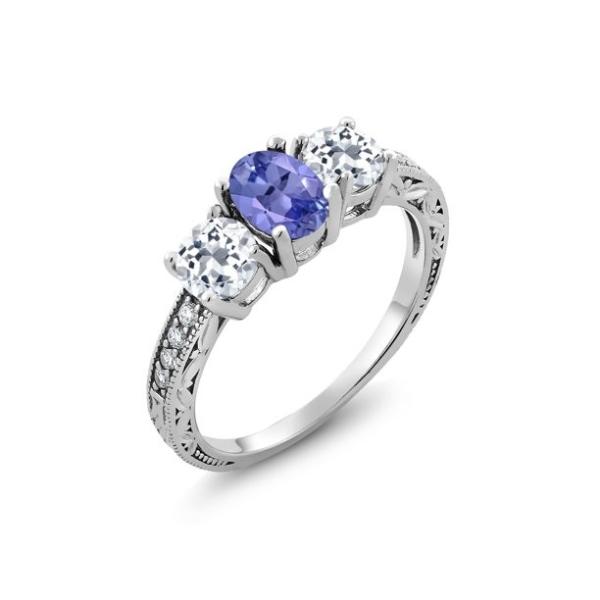 0.75ct Round Purple Tanzanite And CZ Cluster Ring 14K White Gold