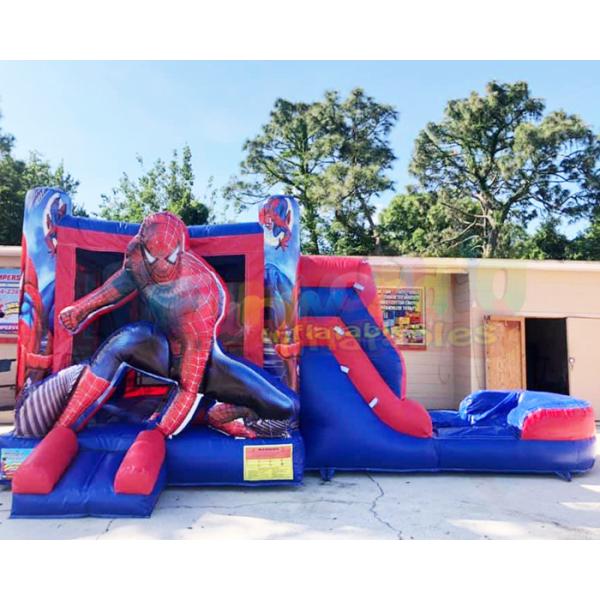 Quality 1000D Super Hero Castle Inflatable Bounce House With Water Slide wholesale