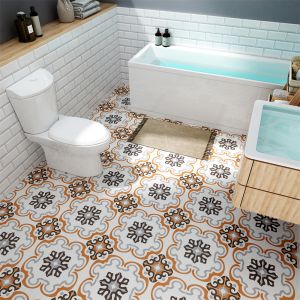 20x20cm Floral Ceramic Rustic Tile in Beige Orange Gray