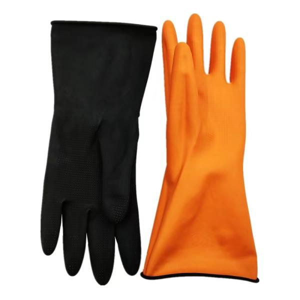 Acid Resistance Black Industrial Rubber Gloves Heavy Duty Orange Lining