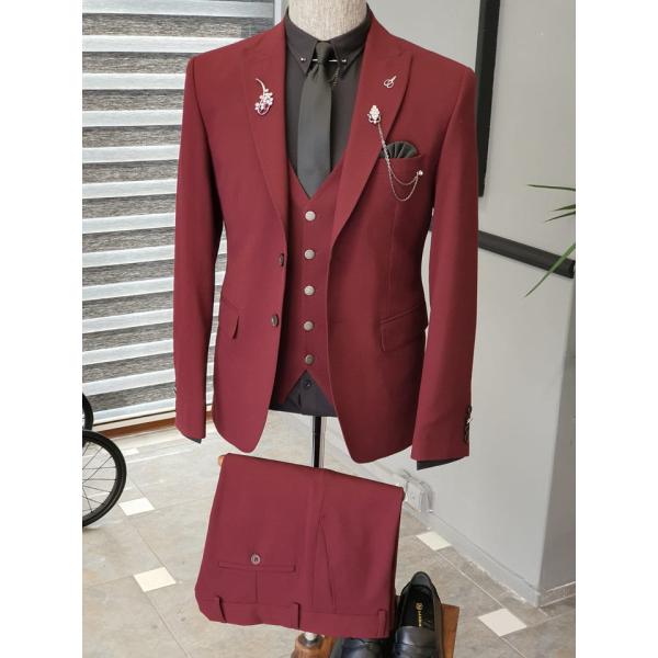 46 48 50 52 54 56 Custom Tuxedo Suit Maroon 3 Piece Tuxedo Slim Fit Stretch Suit