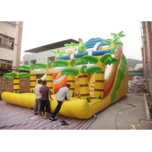 Yellow Commercial Inflatable Slide , Inflatable Stair Slide With Two Slide Way