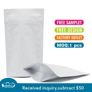 ziplockk Mylar White Kraft Stand Up Pouch Compostable Non Toxic MOPP