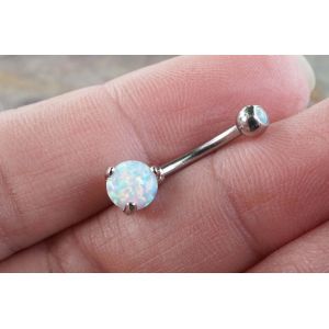 25mm Length 18k Gold Nose Stud , OEM Nose Ring Piercing With White Fir Opal