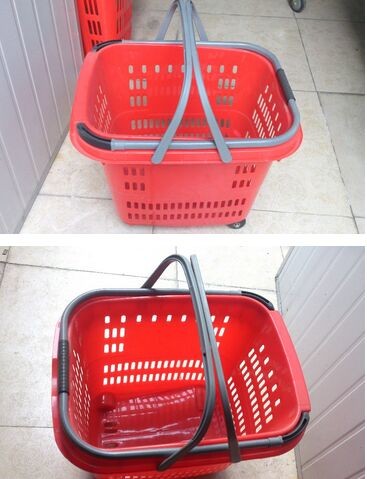 Quality Duralumin Pull Rod Virgin Plastic Rolling Trolley Shopping Basket With Wheels For Shopping Malls wholesale