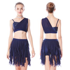 Soft Mesh Spiral Skirt Dianogal Sequins Top One Shoulder Belly Dancing Clothes