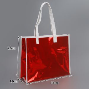 sustainable recyclable Holographic Clear Tote Bag With Leather Handle Iridescent