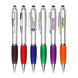 touch style silver barrel cuvy plastic promotional printed logo ball pen
