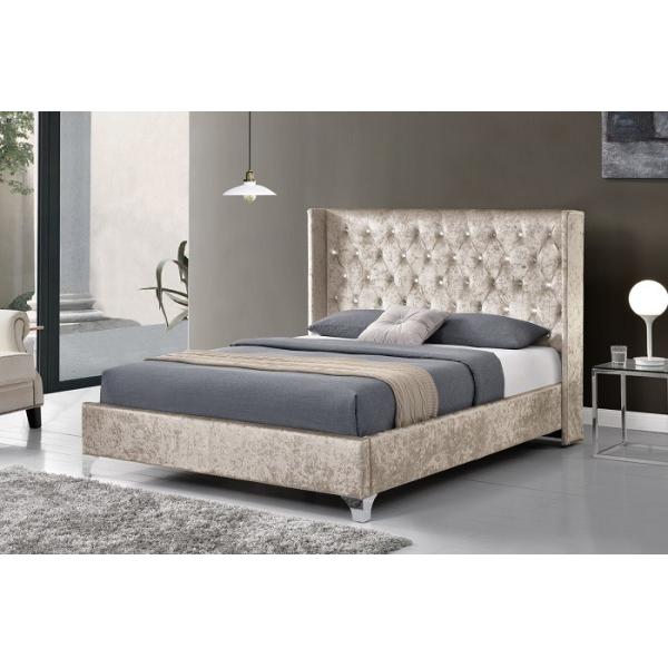 Quality CE  Upholstered Bed Frame Plywood King Size Bed Frame With Wings wholesale