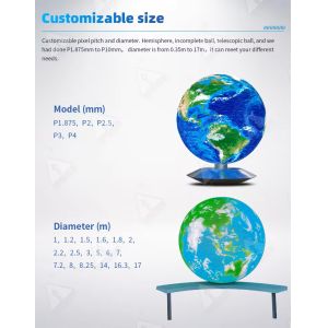 Flexible Dome Spherical Led Display Balls Screen Panel 1M 2M 2.5M 3M For Museum