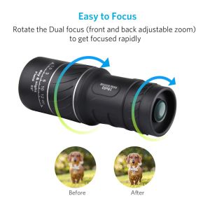 Bifocal 16x52 Compact Cell Phone Monocular Telescope Waterproof 66/8000m For