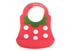 China Food Safety , On-the-go , 3D Silicone Baby Feeding Bib , Wipes Clean , Strawberry shape on sale