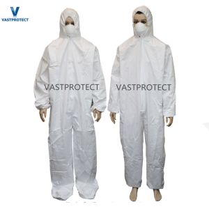 China PPE Safety Protective Apparel Printing 50GSM 60GSM 65GSM Tyvek White Coveralls With Hood on sale