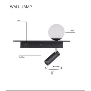 USB led reading light 3W beadboard wall lighting led bed lamp headboard acrylic