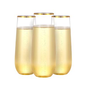 China Gold Rim Shatterproof Stemless Wine Glasses 9oz Disposable Champagne Cups on sale