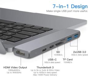 Cheap USB C Hub Type C Adapter, Compatible with MacBook Pro 2016/2017/2018 13&quot;15&quot; 40Gbs Thunderbolt 3,Type C Data Port,4K for sale