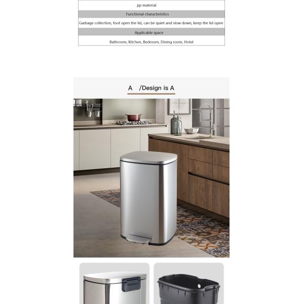 13 Gallon 30l 40l Large Capacity Flame Retardant Stainless Steel square Trash Can Bin for Kitchen