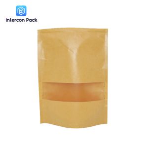 Eco Friendly Resealable Kraft Paper Pouch With Window For Potato Chips Crisp
