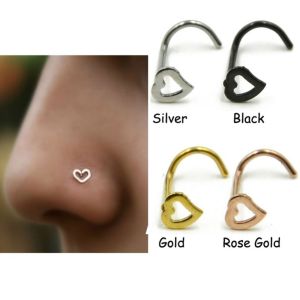 Cheap Stainless steel love heart multicolor nose Rings nose Hooks Body piercing Faux nose piercing body jewelry for sale