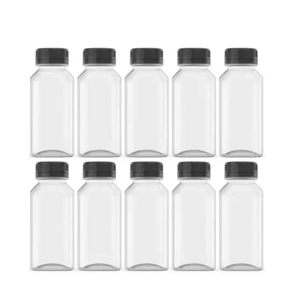 Square Disposable Pet Juice Bottles with Aluminum Cap and Transparent / Custom