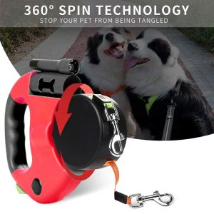 Reflective Dual Retractable Dog Leash Heavy Duty Elastic Belt with LED