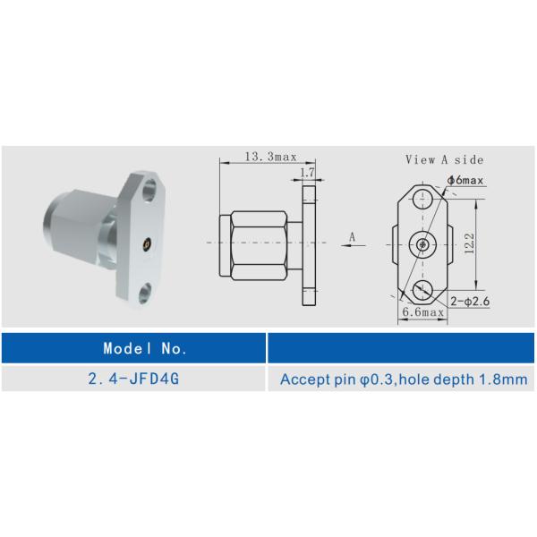 2.4mm 2 Hole Flange Female RF Connector Jack With Cylindrical Contact 0.4mm Pin Terminal