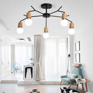 Wood Chandeliers Home Lighting Fixtures Black Rustic Ceiling Lamp(WH-WA-25)
