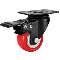 Quality light duty 2" swivel red PU caster with brake, 2.5 inch, 3 inch PU castor with brake ,PU caster black lacque wholesale