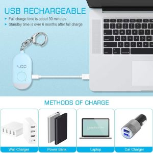 USB Rechargeable 130db Personal Safety Alarm Siren Rape Keychain