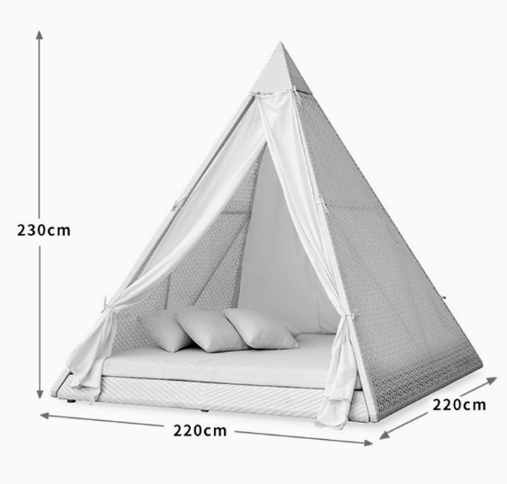 Triangular Patio Cabana With Curtain Wicker Plastic Canopy Sunbed Backyard Rattan UV Resist Day Bed