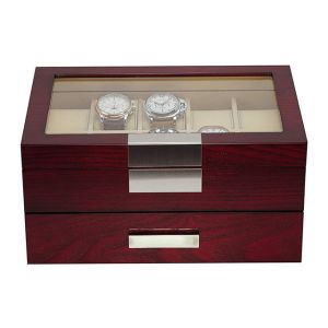 Custom Luxury Wooden Watch Box with Drawer High Glossy Red Finish for Storage