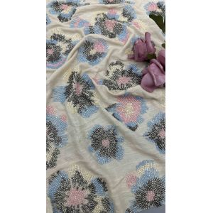 Full Width Embroidery Fabric With Colorful Beaded Floral Patterns On 100% Rayon
