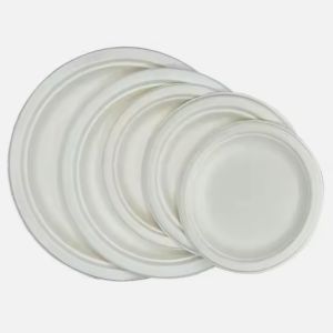 Round 6 Inch Sugarcane Pulp Plates Sugarcane Compostable Plates Sustainable