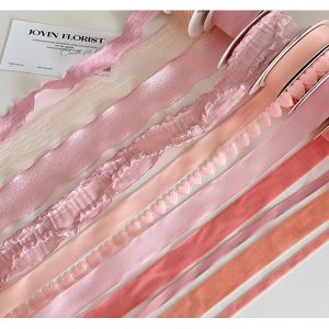 China Soft Peach Series Ribbon Flower Bouquet Strap 2024 Valentine's Day Baking DIY Handmade Floral Weaving Ribbon 2.5cm Usage on sale