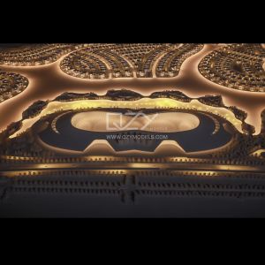 1:800 White Architectural Concept Model with Warm Lighting