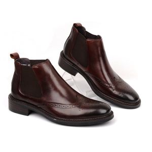 China Brogue Style Mens Ankle Boots Slip On Full Grain Leather Size Customized on sale